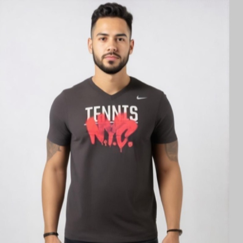Nike Gray Dry-fit Tennis NYC V-neck T-shirt size extra large